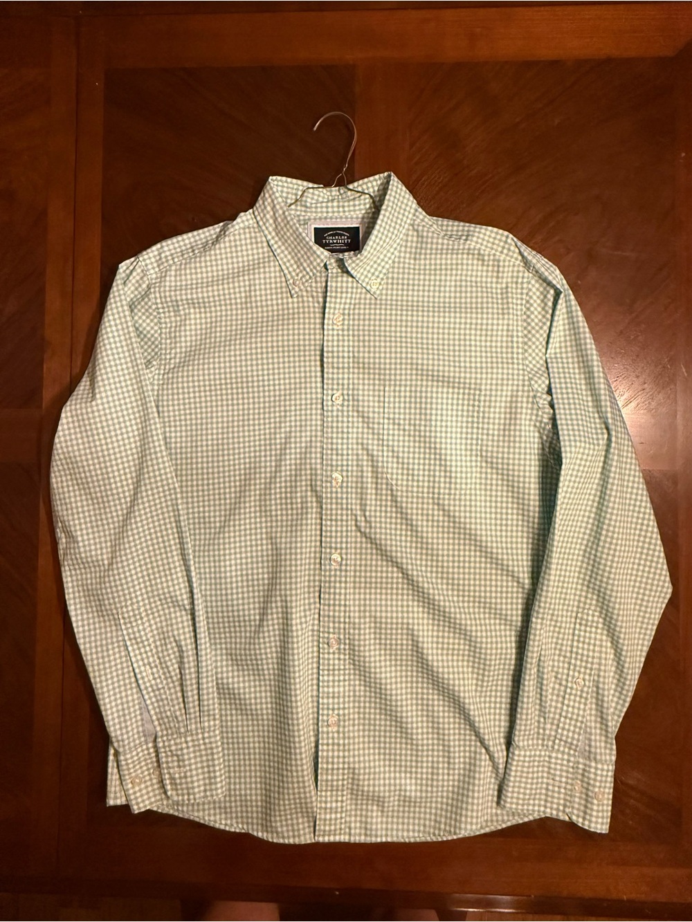 Charles Tyrwhitt Men’s Medium Green and White Gingham Button-Down Shirt